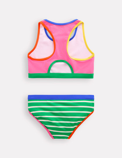 Racerback Bikini-Flamingo Pink/Pea Green Stripe