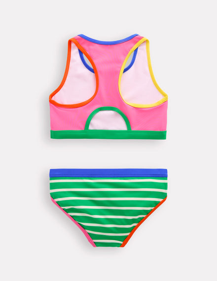 Racerback Bikini-Flamingo Pink/Pea Green Stripe