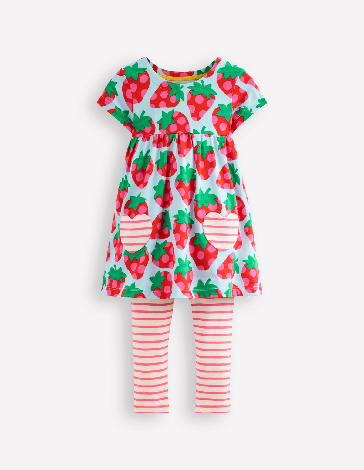 Short-sleeved print tunic set-Misty Blue Strawberry - Image 1