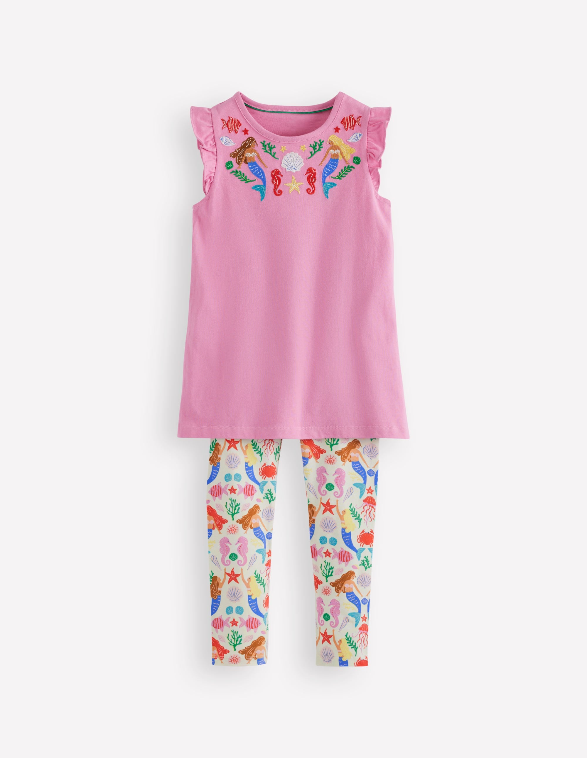 Frill Sleeve Tunic Set-Cosmos Pink Mermaids - Image 1