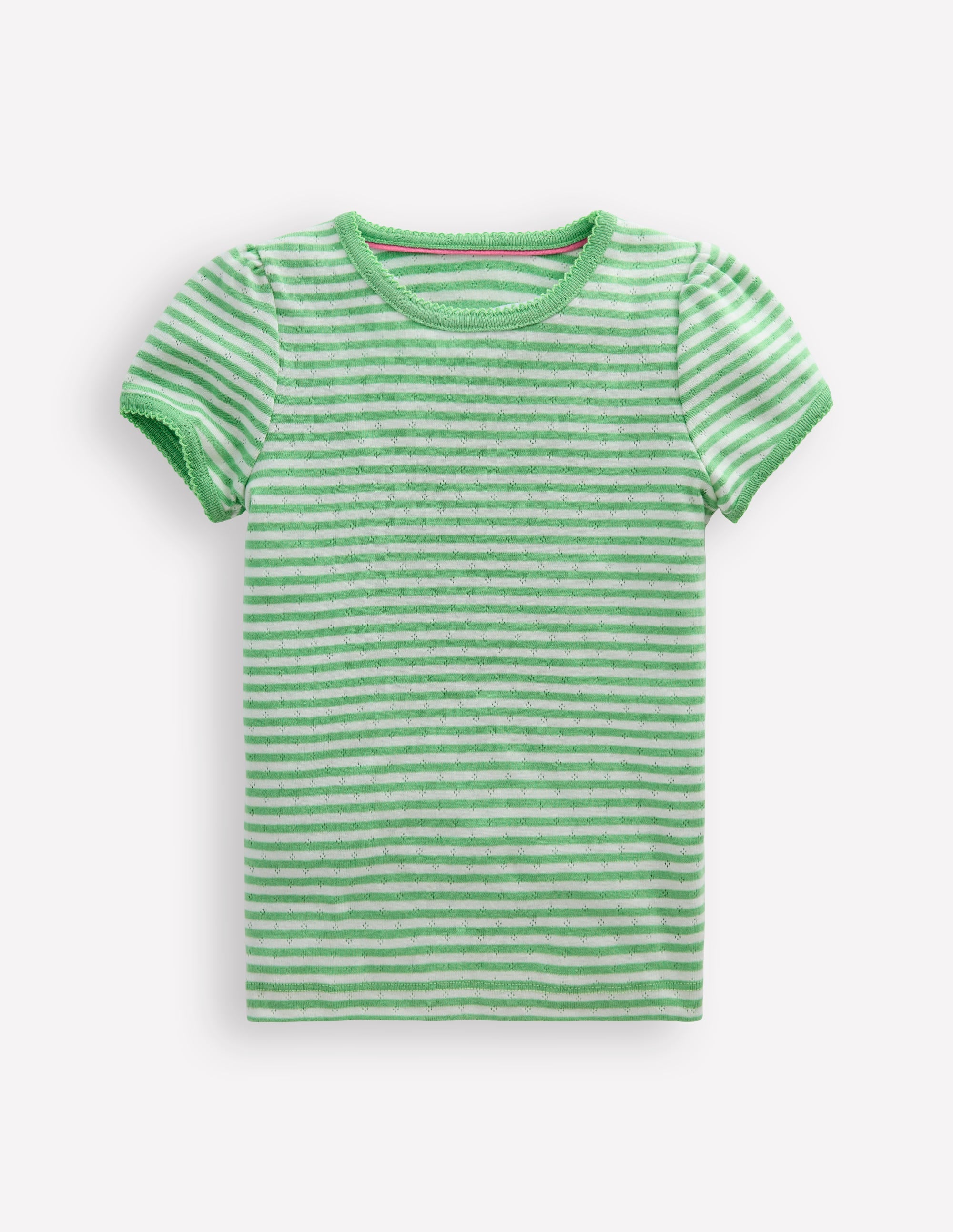 Short Sleeve Pointelle Top-Spring Green/ Ivory Stripe - Image 1