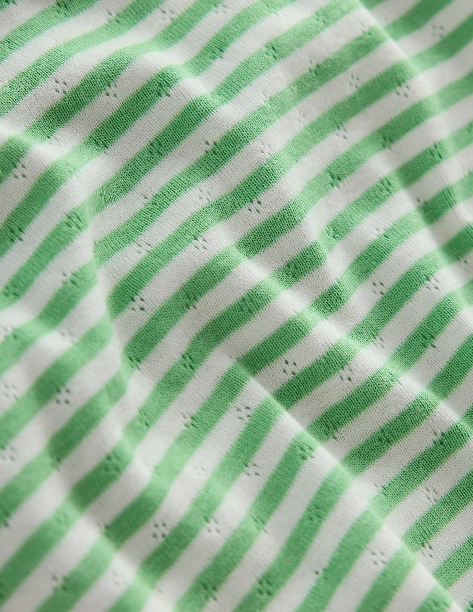 Short Sleeve Pointelle Top-Spring Green/ Ivory Stripe - Image 3