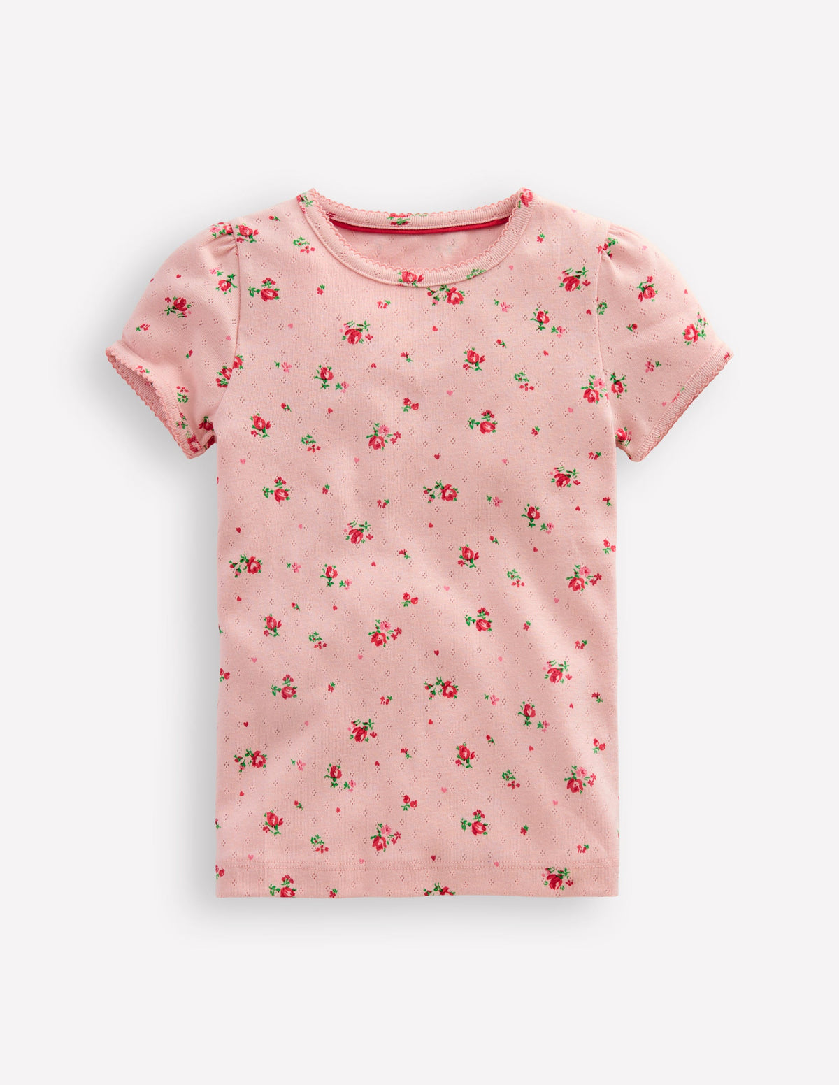 Short Sleeve Pointelle Top-Chalk Pink Rosebud - Image 1