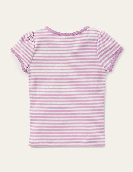 Short Sleeve Pointelle Top-Lilac Purple/Soft Ivory