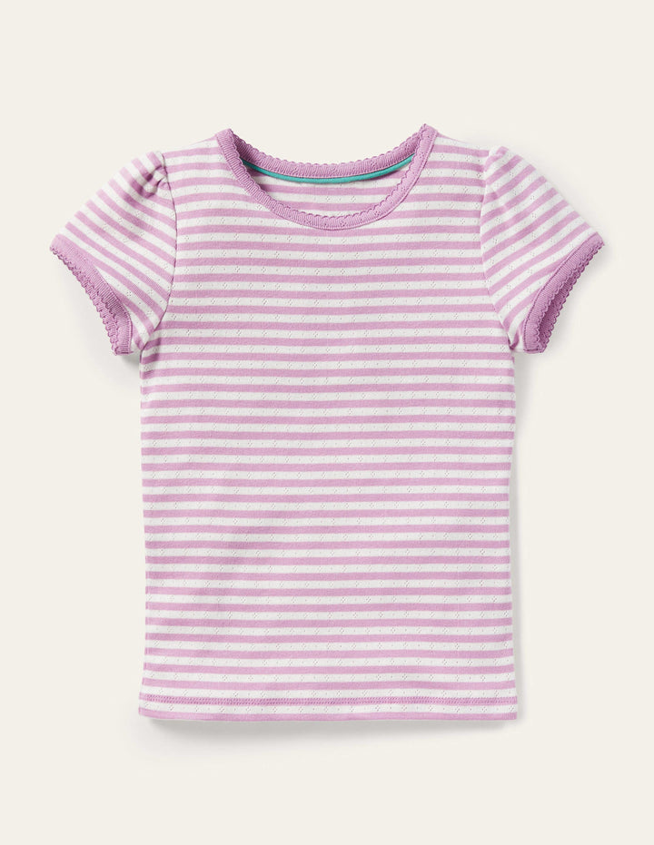 Short Sleeve Pointelle Top-Sugared Lilac