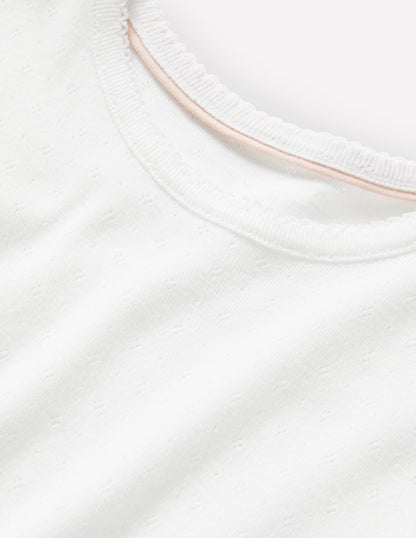 Short Sleeve Pointelle Top-White-3