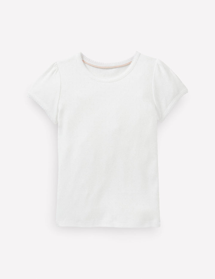 Short Sleeve Pointelle Top-White
