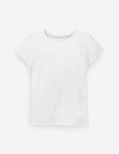 Short Sleeve Pointelle Top-White-1
