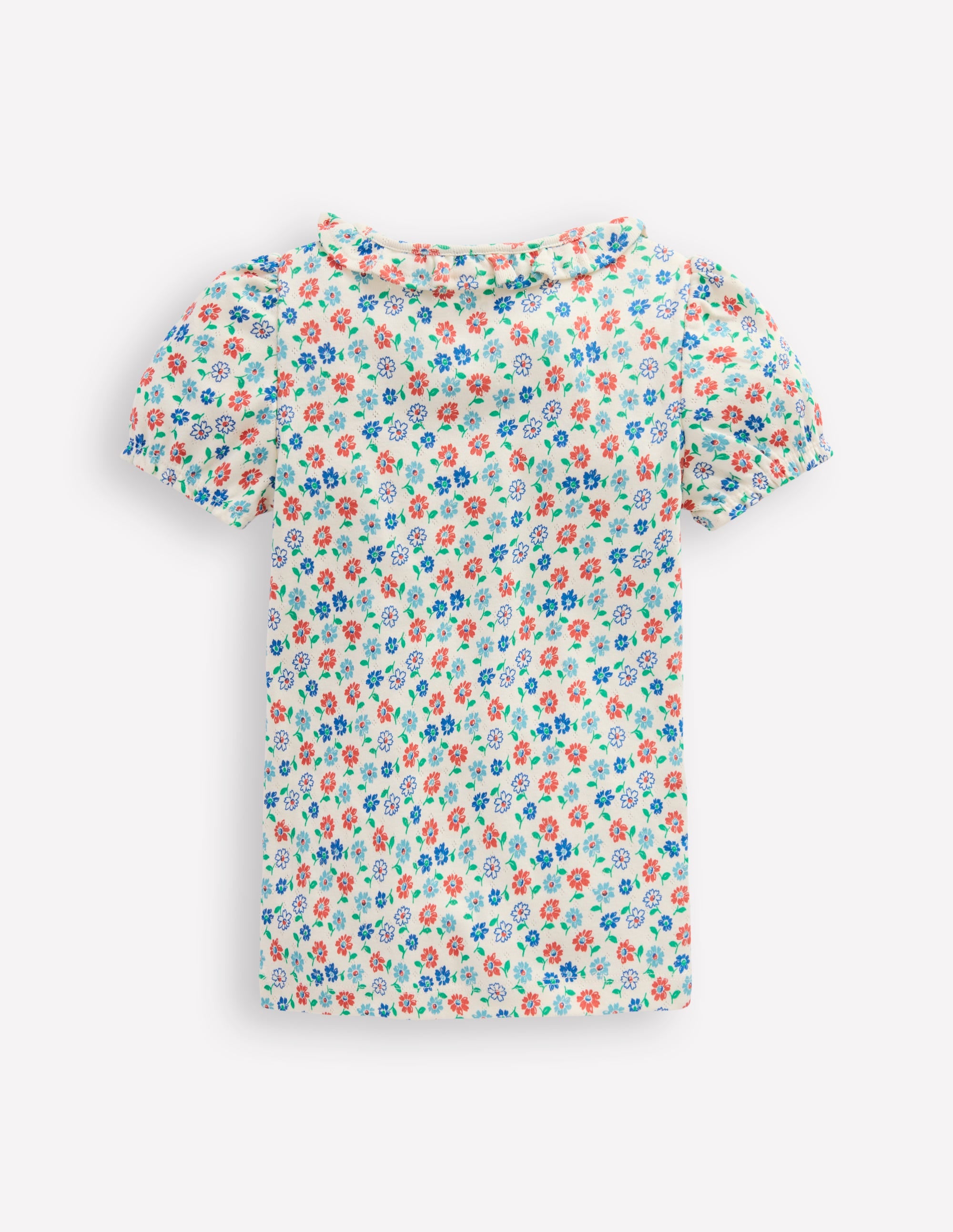 Short-sleeved Ruffle Pointelle-Vanilla White Vintage Daisy - Image 2
