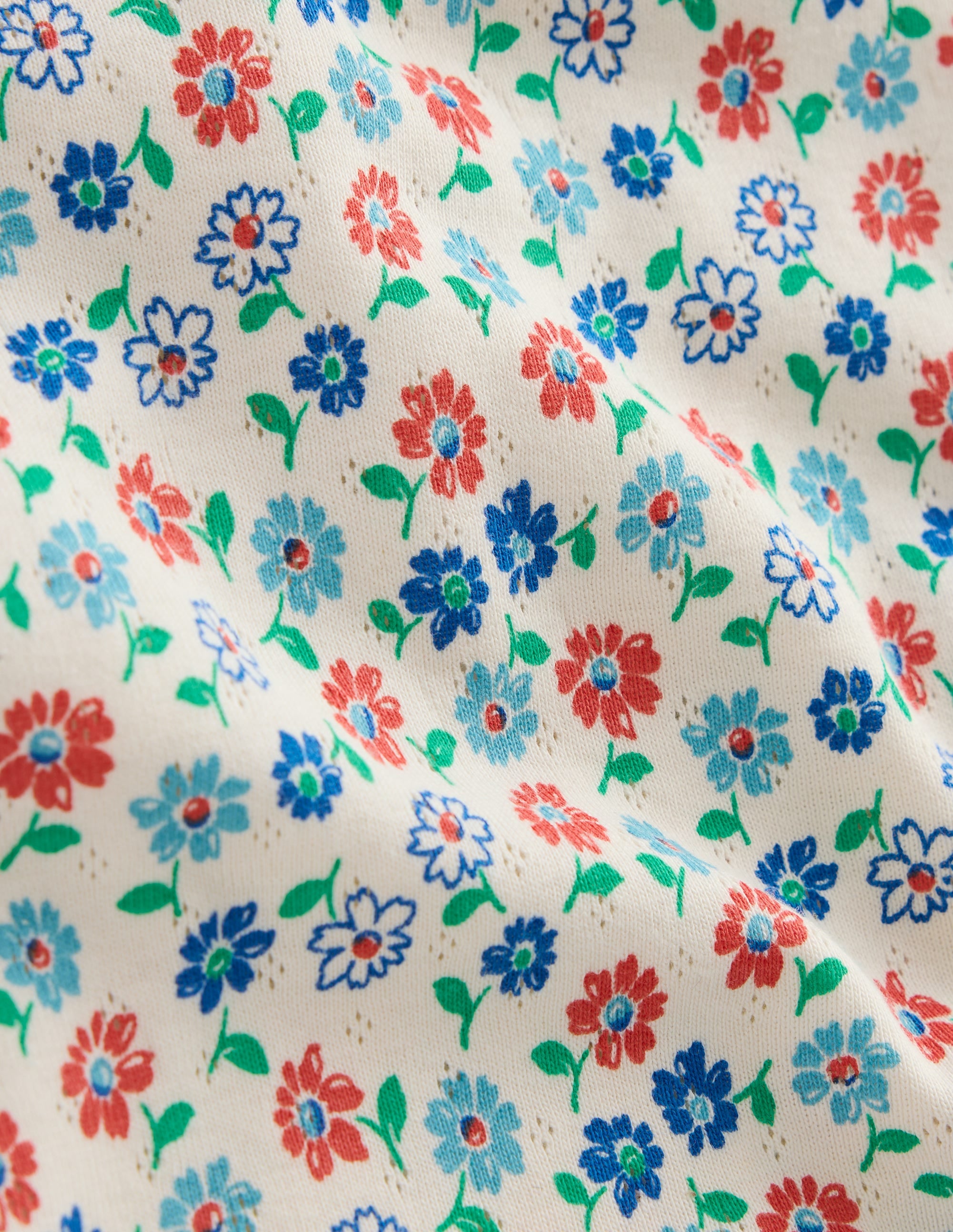 Short-sleeved Ruffle Pointelle-Vanilla White Vintage Daisy - Image 3
