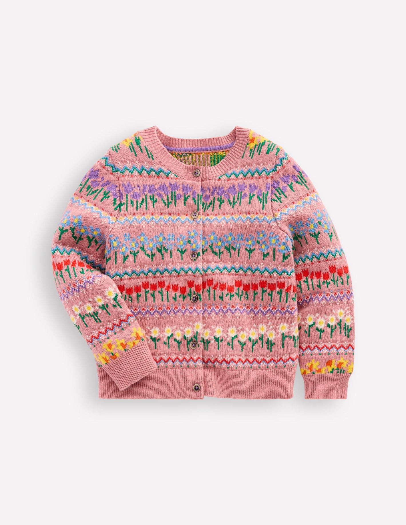 Edie Fair Isle Cardigan-Sea Pink Flowers