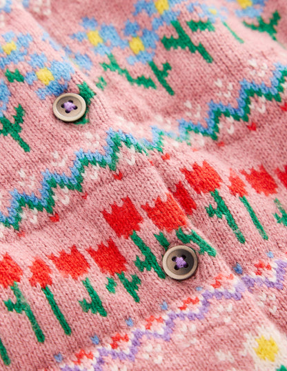 Edie Fair Isle Cardigan-Sea Pink Flowers-3