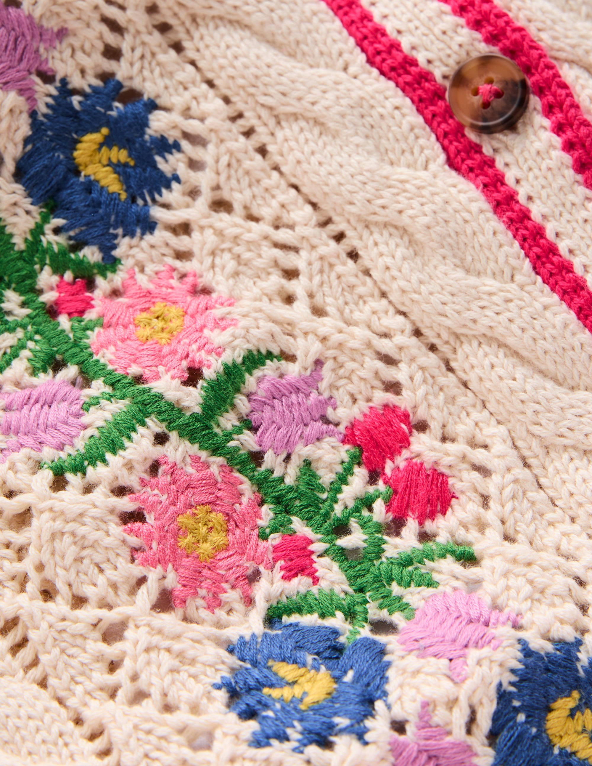Cotton Embroidered Cardigan-Warm Ivory Floral - Image 3