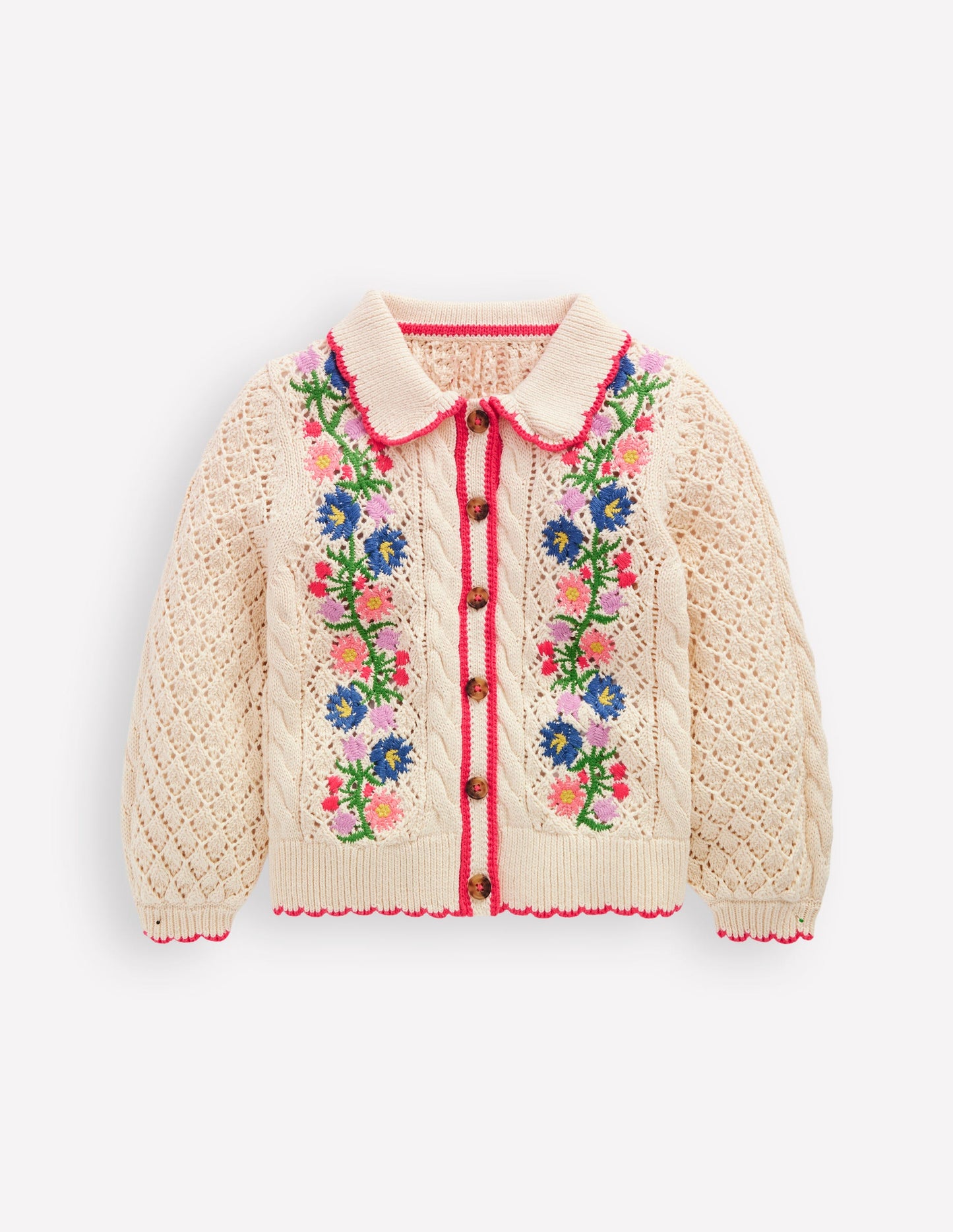 Cotton Embroidered Cardigan-Warm Ivory Floral