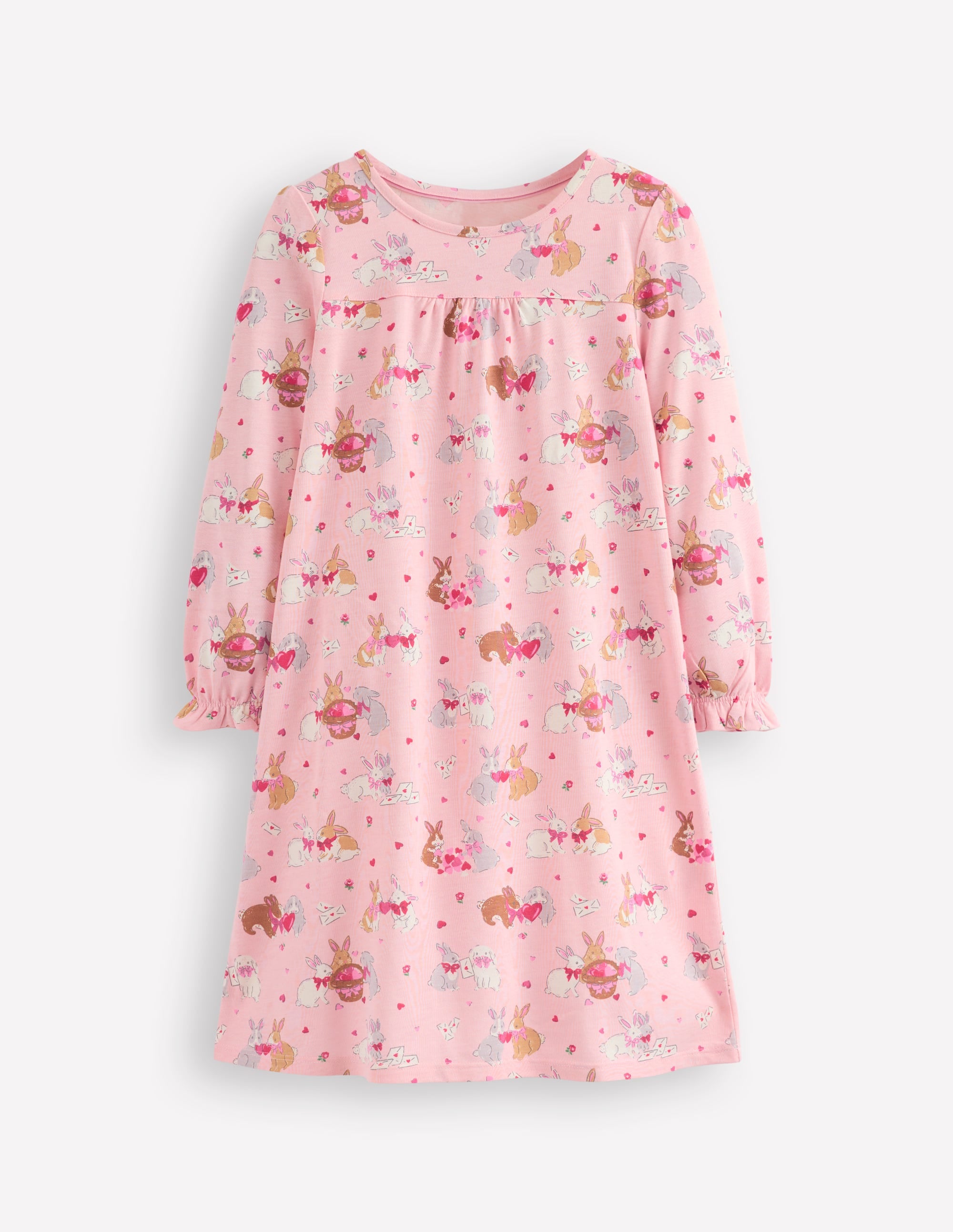 Printed Long-Sleeved Nightie-Chalk Pink Love Bunnies - Image 1