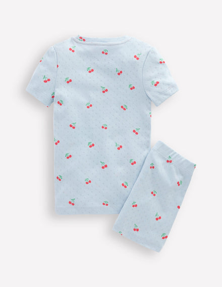 Snug Pointelle Pajamas-Misty Blue Cherries