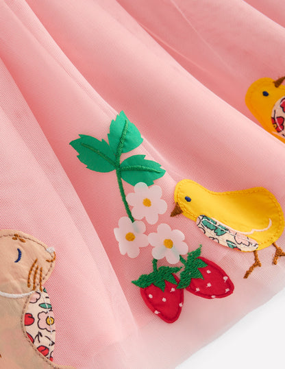 Tulle Applique Skirt-French Pink Bunnies