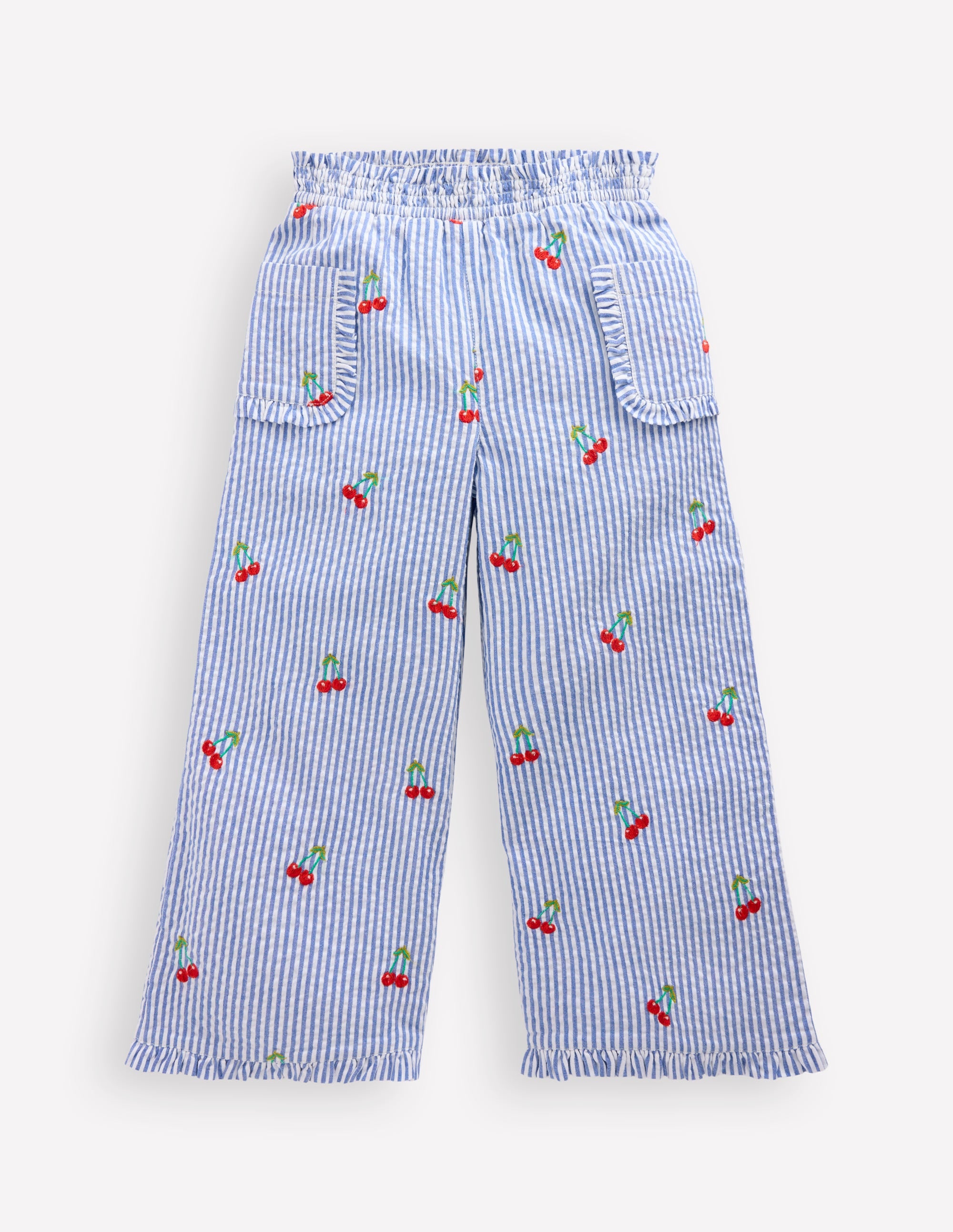 Nostaglic Frill Pants-Blue Ticking Cherries - Image 1