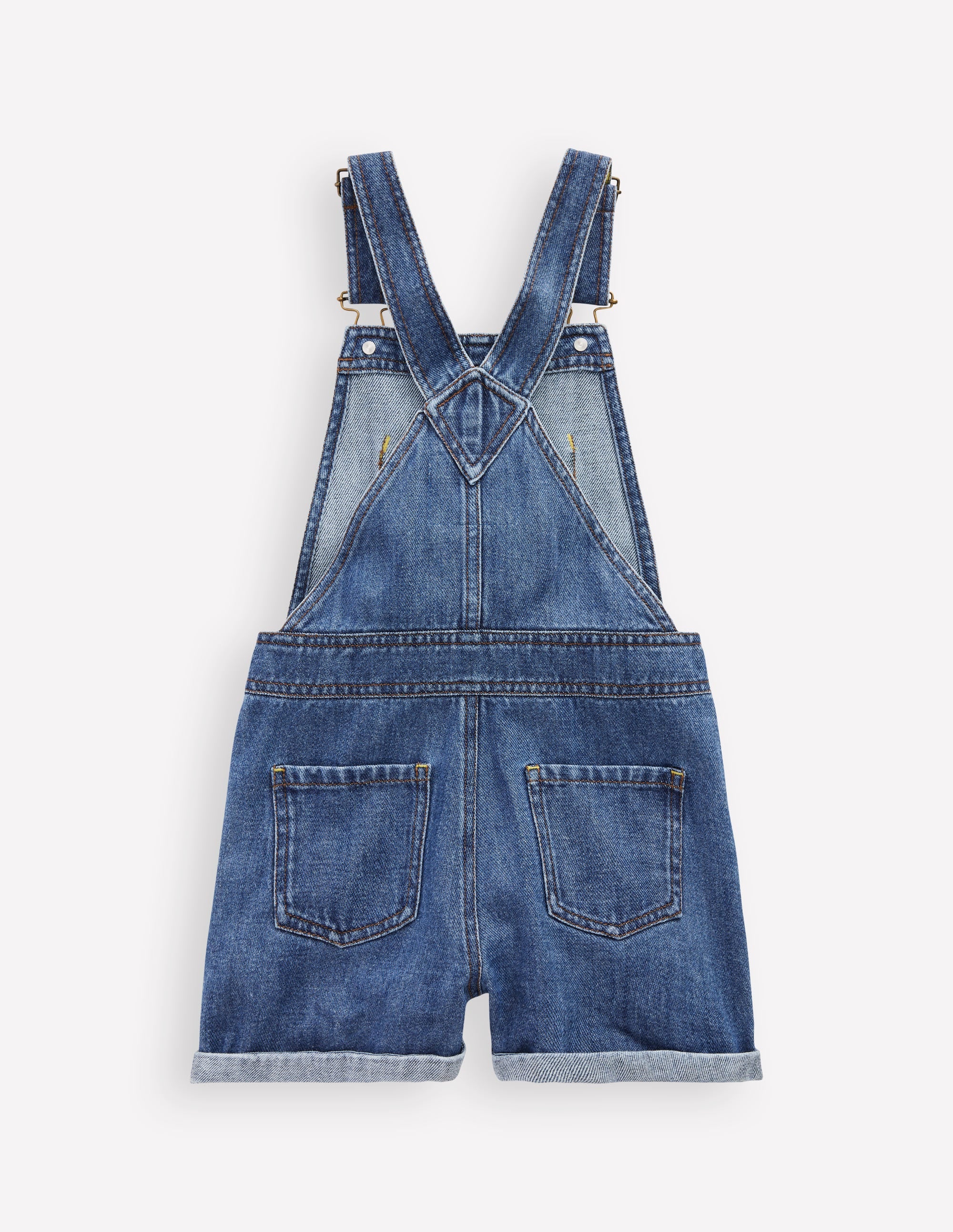 Heart Pocket Short Overalls-Vintage Embroidered Daisy - Image 2