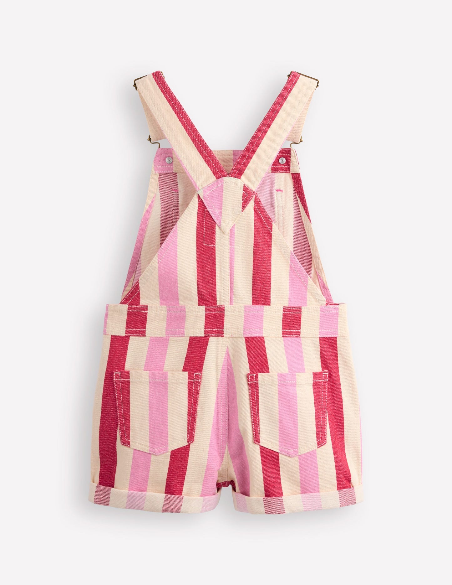 Heart Pocket Short Dungarees-Pink and Red Stripe