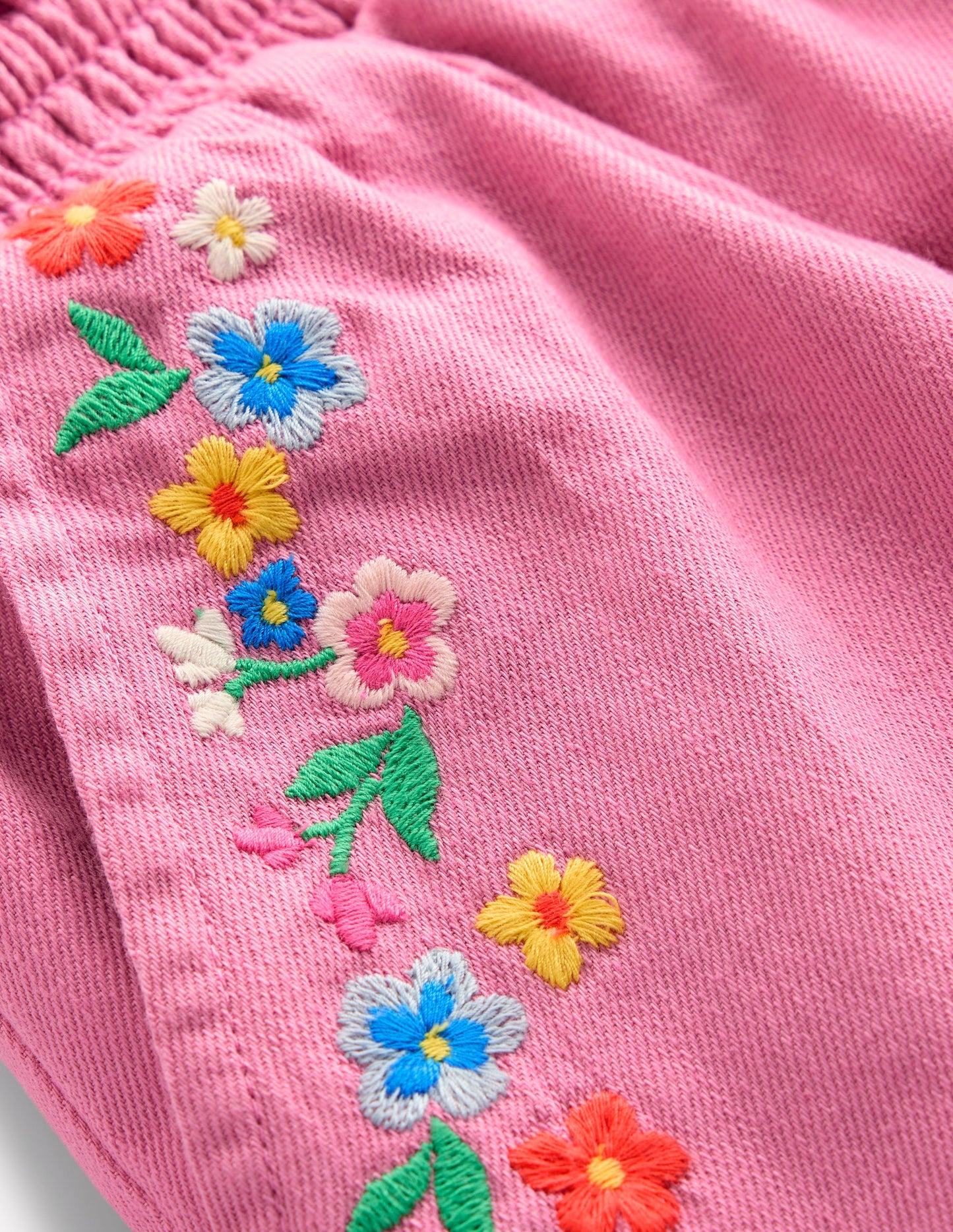 Pull-On Shorts-Pink Embroidered