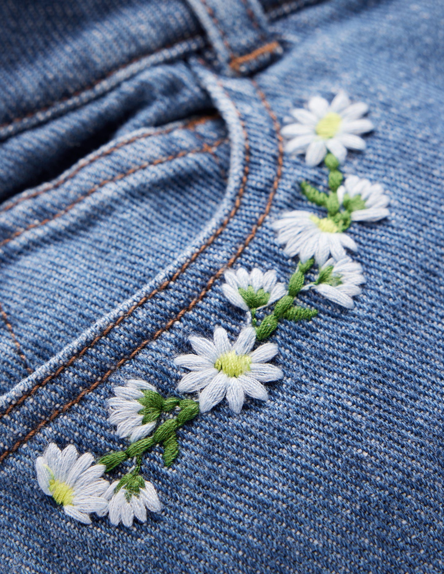 Denim Shorts-Vintage Embroidered Daisy