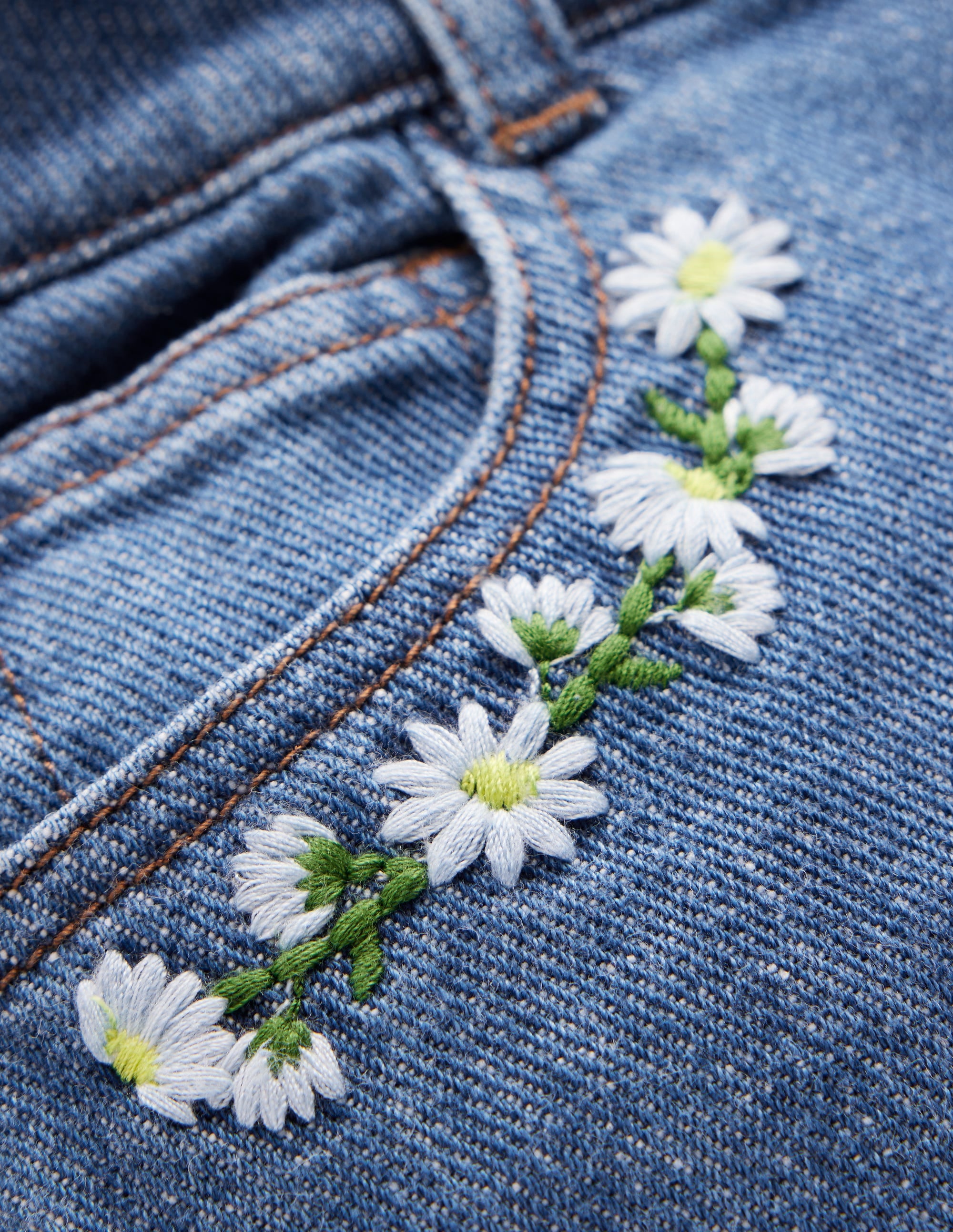 Denim Shorts-Vintage Embroidered Daisy - Image 3
