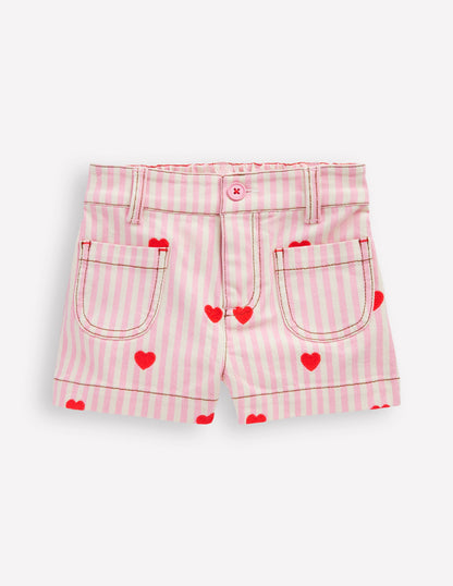 Patch Pocket Shorts-Bubblegum Pink/ Ivory Hearts