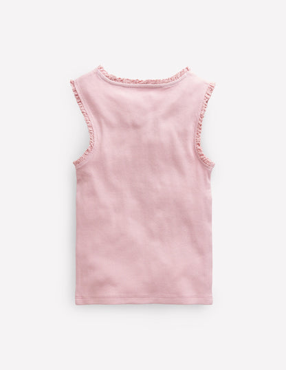 Ribbed Lace Trim Tank Top-French Pink-2