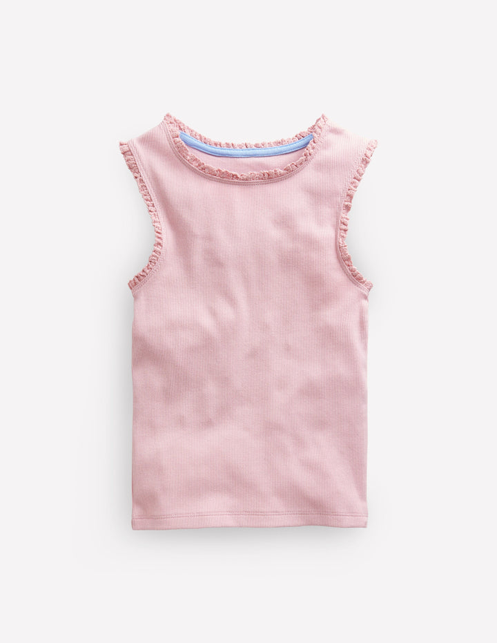 Ribbed Lace Trim Tank Top-French Pink