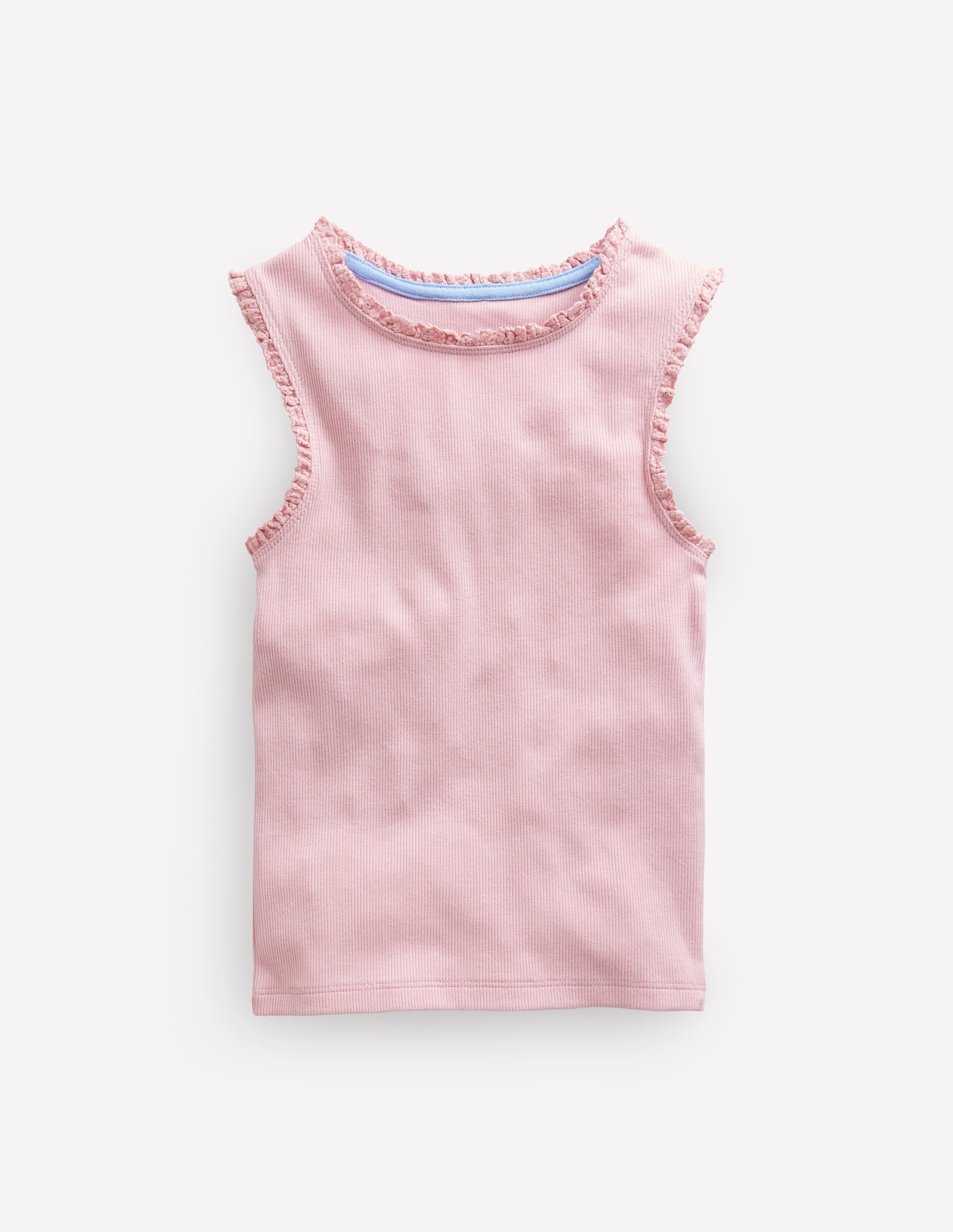 Ribbed Lace Trim Tank-French Pink - Image 1