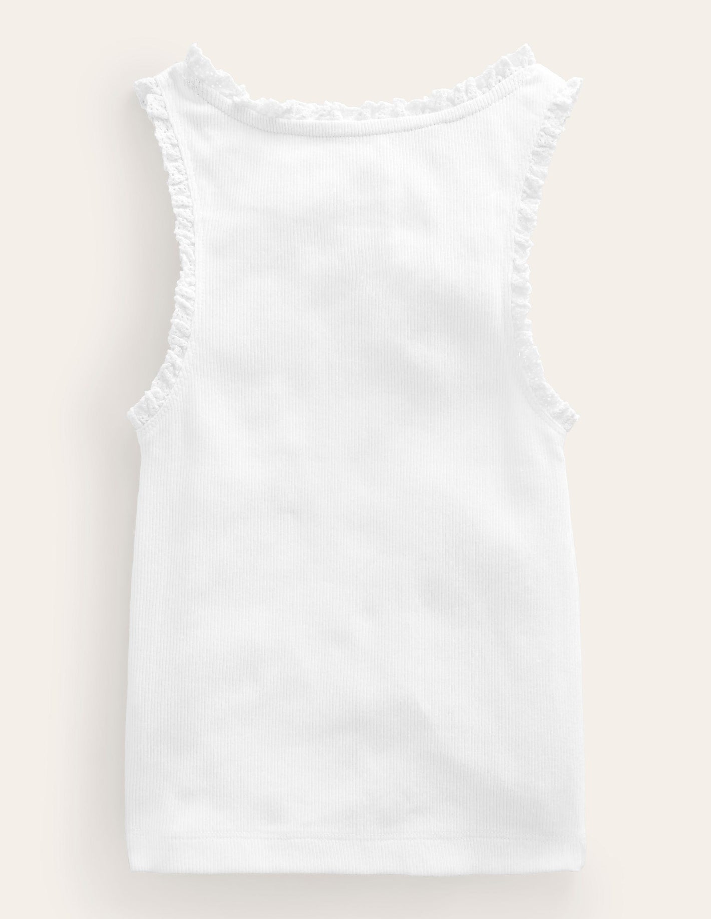 Ribbed Lace Trim Tank Top-White