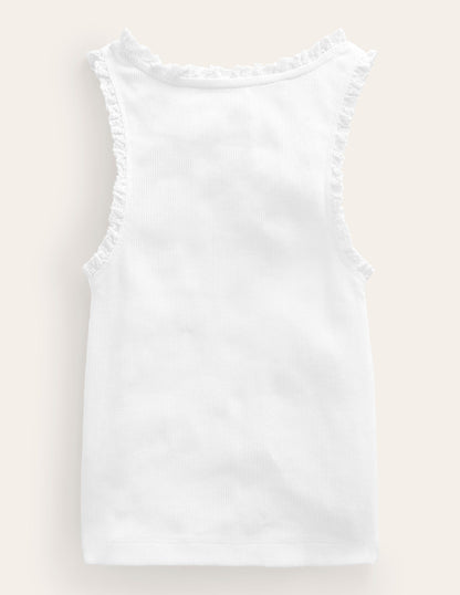 Ribbed Lace Trim Tank Top-White