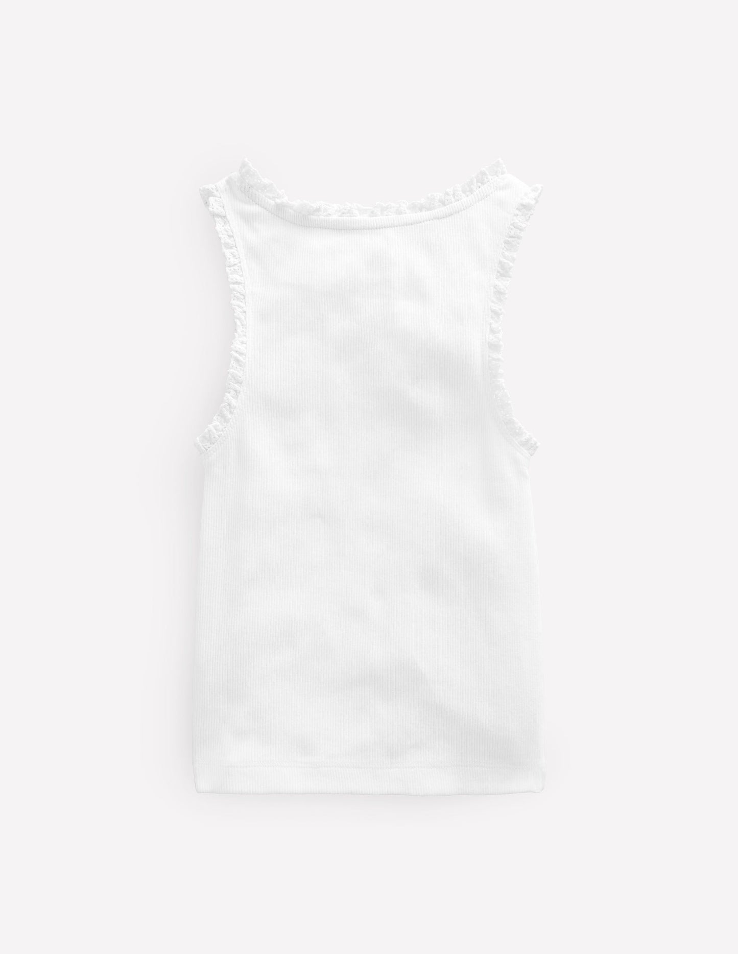 Ribbed Lace Trim Tank Top-White