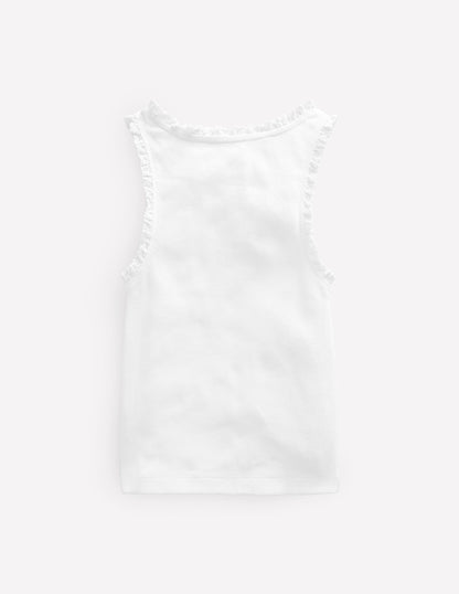 Ribbed Lace Trim Tank Top-White-2