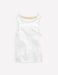 Ribbed Lace Trim Tank-White