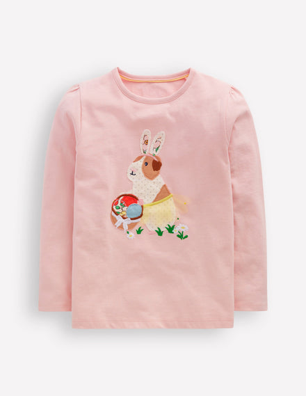 Puff Sleeve Applique T-shirt-Chalk Pink Guinea Pig