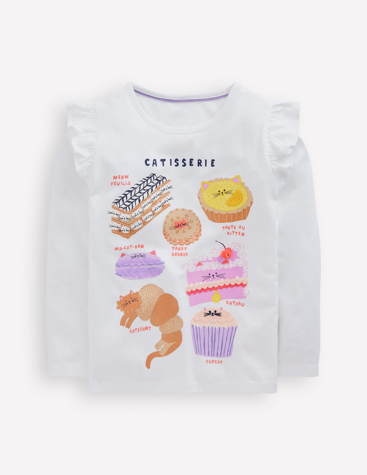 Long Sleeve Frill Logo Top-Ivory Catisserie - Image 1