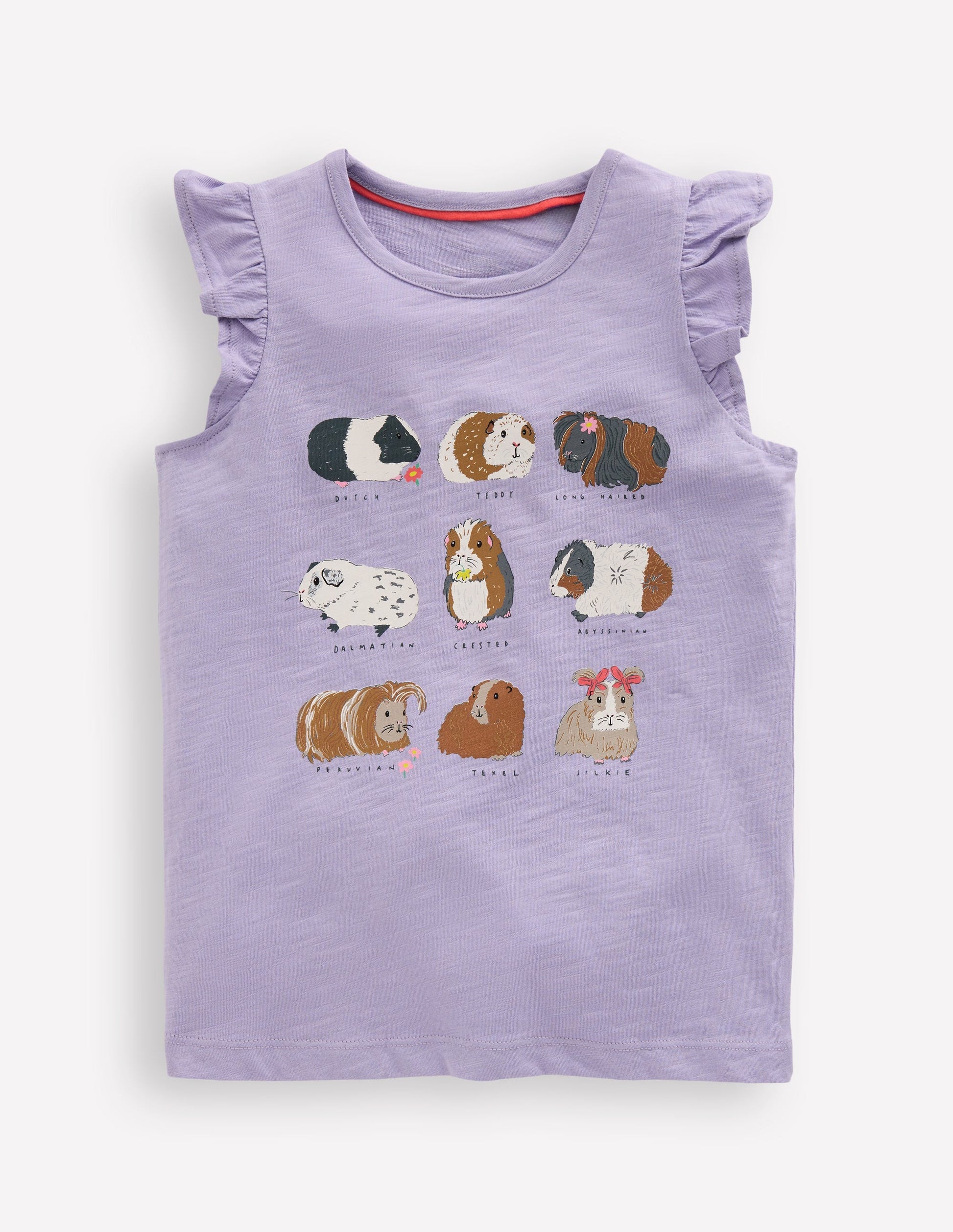 Short Sleeve Frill Logo Top-Misty Lavender Guinea Pigs-1