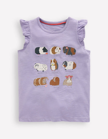 Short Sleeve Frill Logo Top-Misty Lavender Guinea Pigs-1