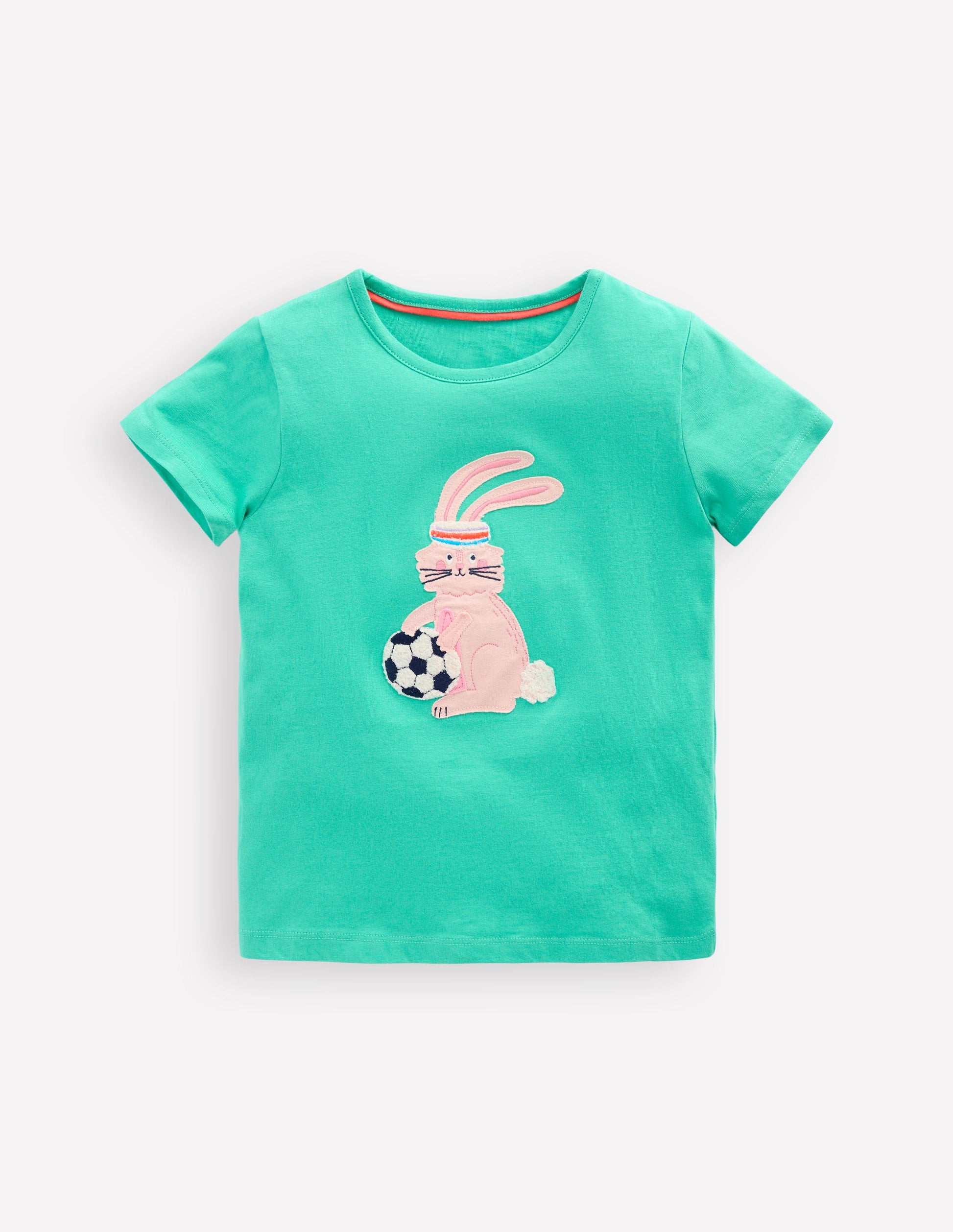 Short Sleeve Appliqué T-shirt-Turquoise Blue Bunny-1