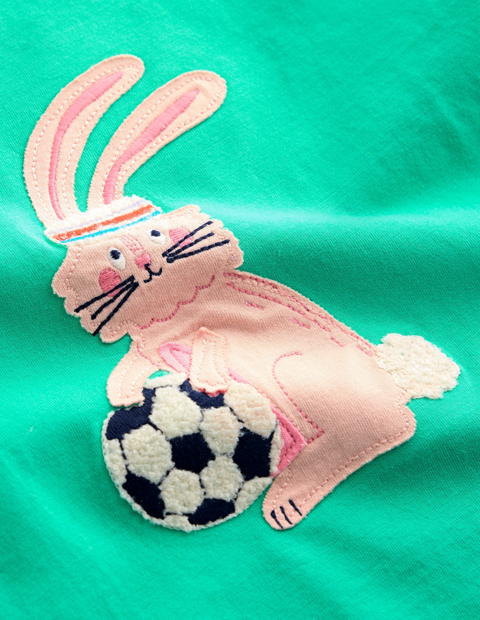 Short Sleeve Appliqué T-shirt-Turquoise Blue Bunny-3