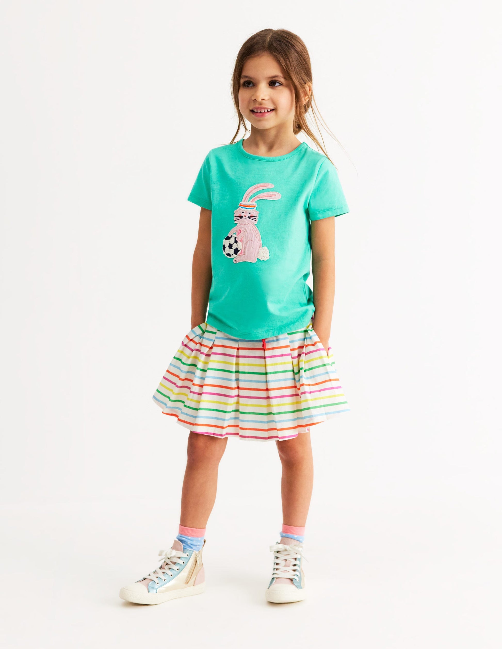 Short Sleeve Appliqué T-shirt-Turquoise Blue Bunny-4