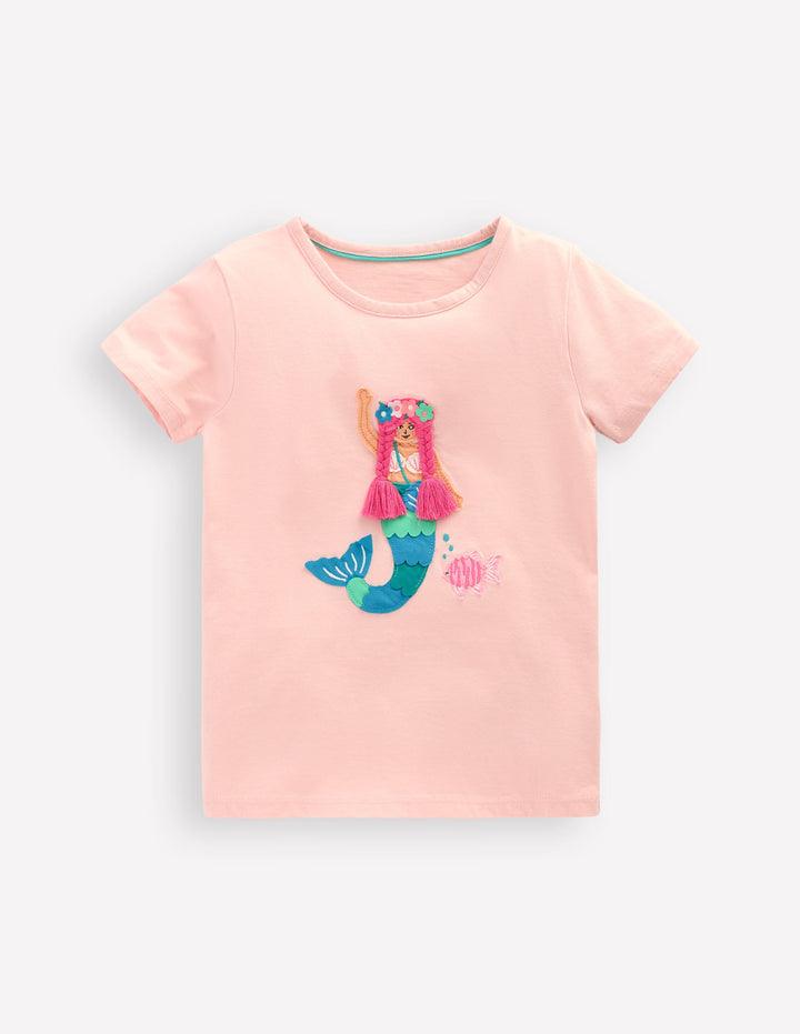 Short Sleeve Appliqué T-shirt-Chalk Pink Mermaid