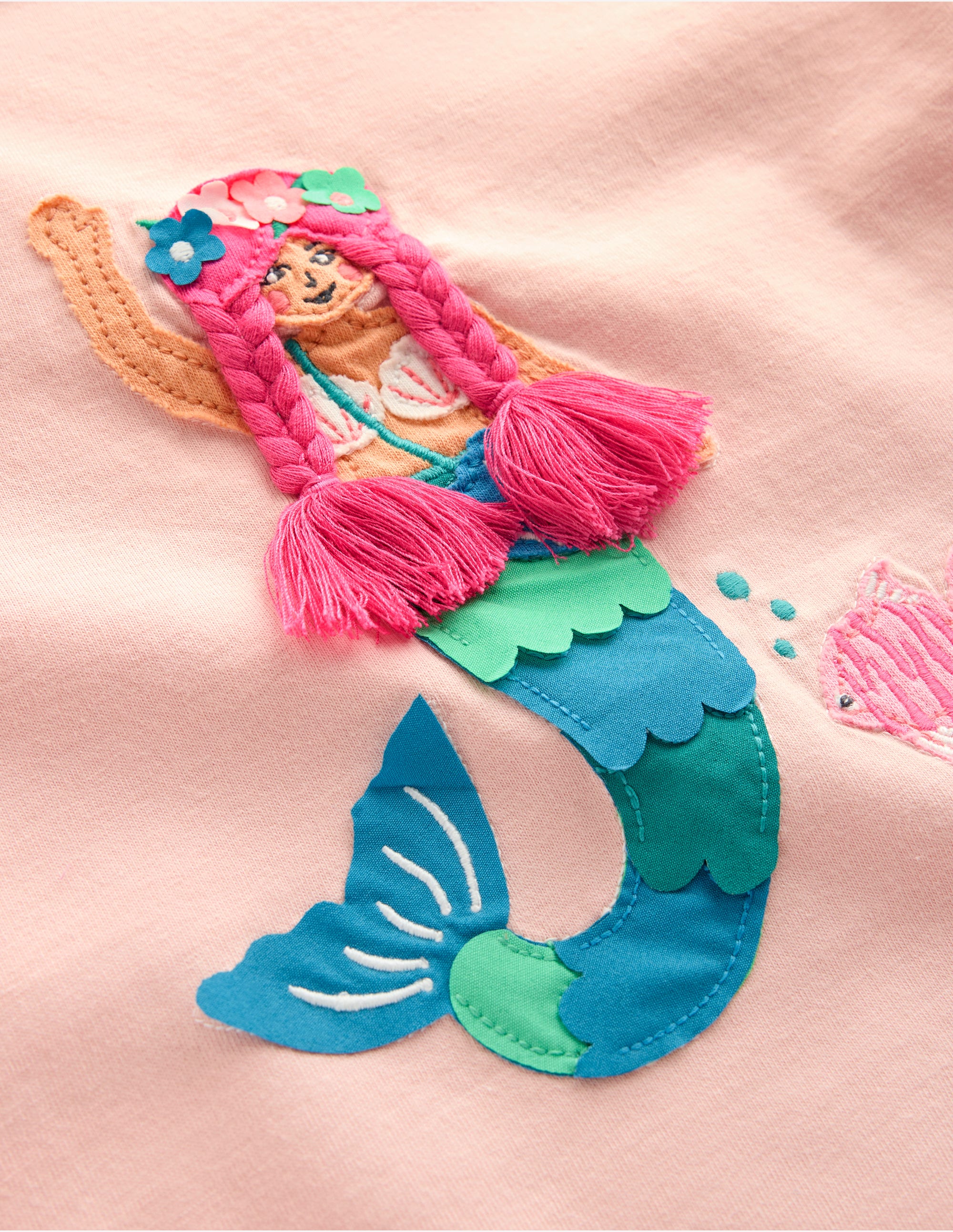 Short Sleeve Appliqué T-shirt-Chalk Pink Mermaid - Image 3