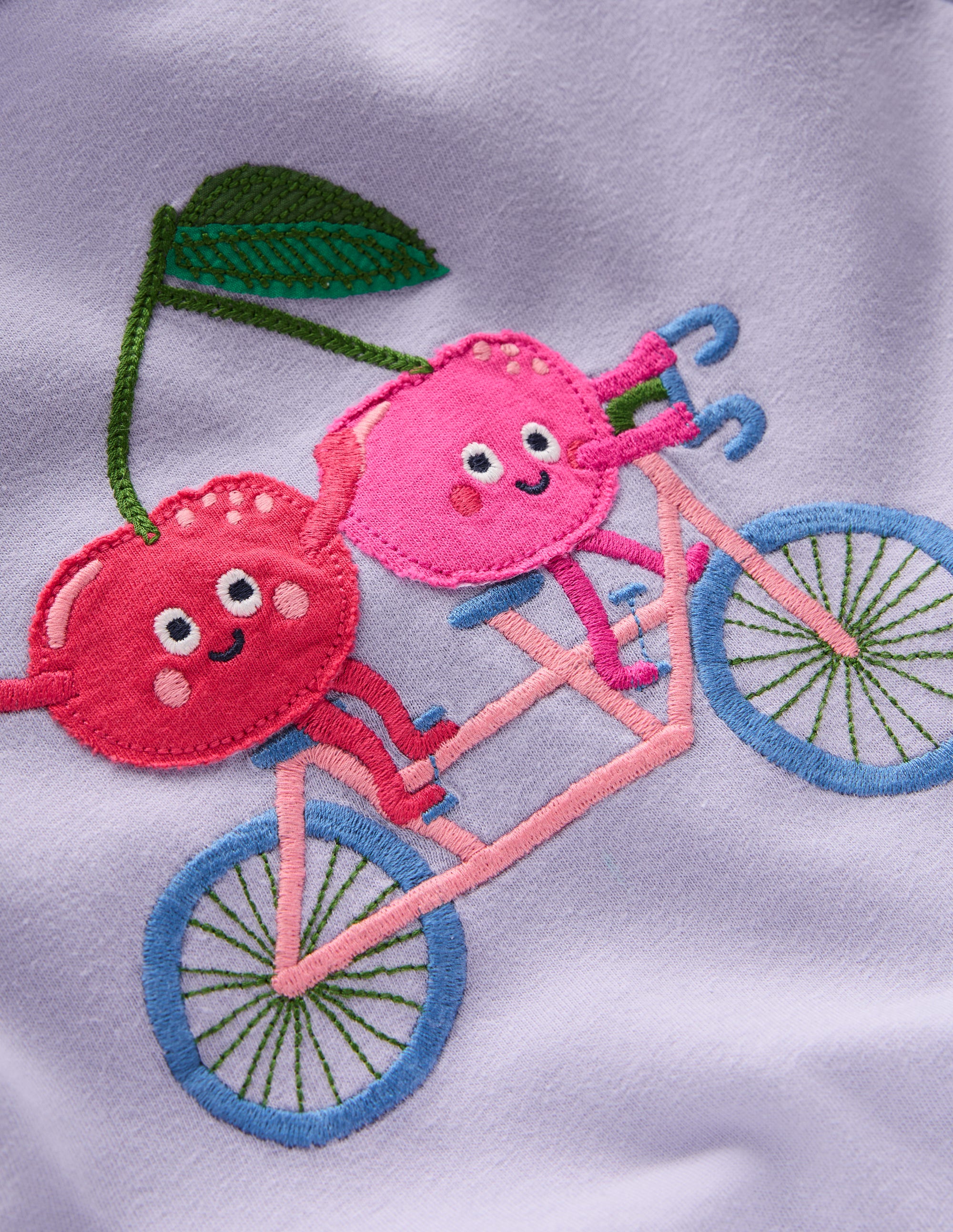 Short Sleeve Appliqué T-shirt-Misty Lavendar Cherries - Image 3