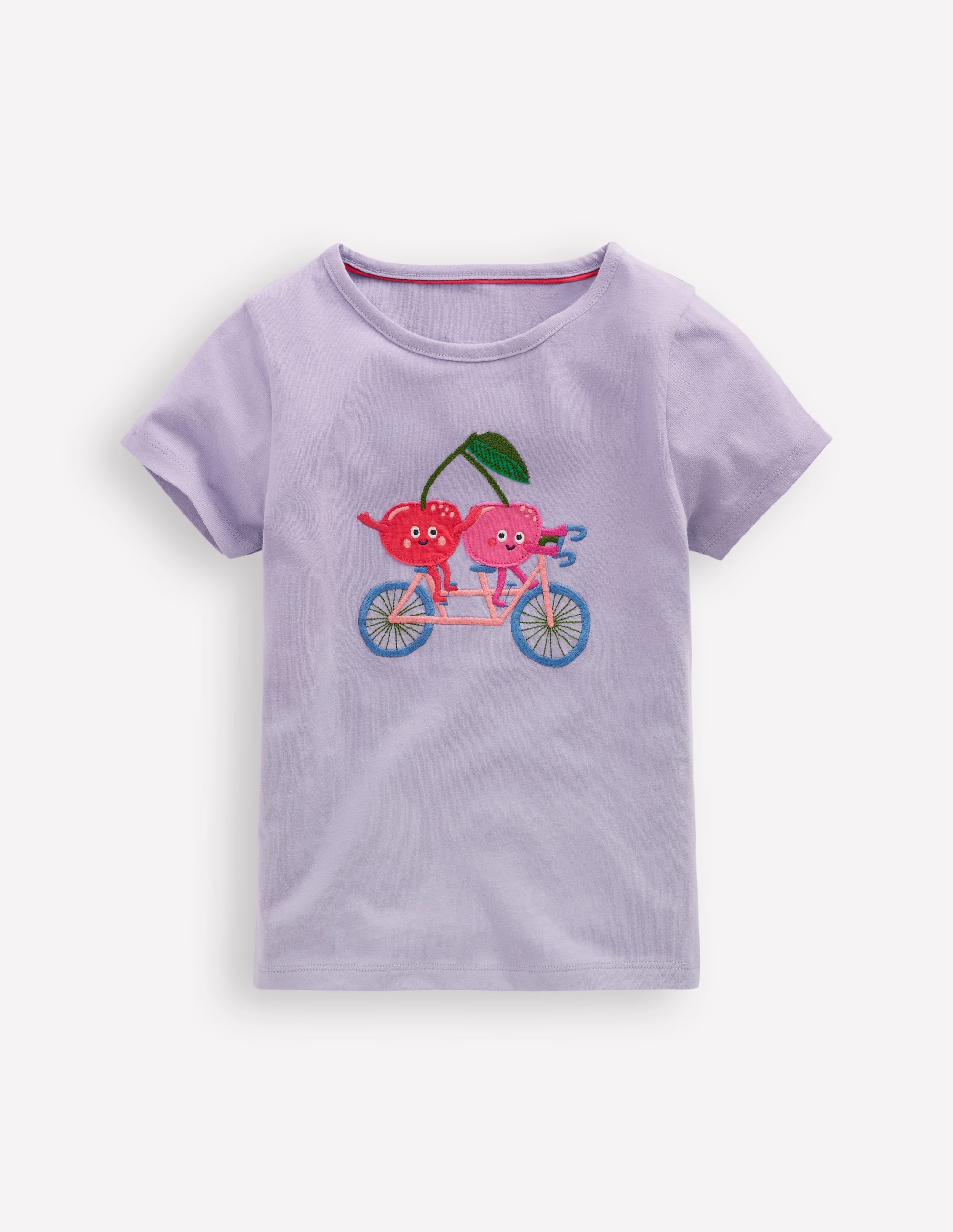 Short Sleeve Appliqué T-shirt-Misty Lavendar Cherries - Image 1