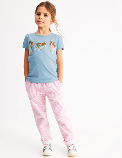 Puff Sleeve Superstitch Top-Glacier Blue Dogs