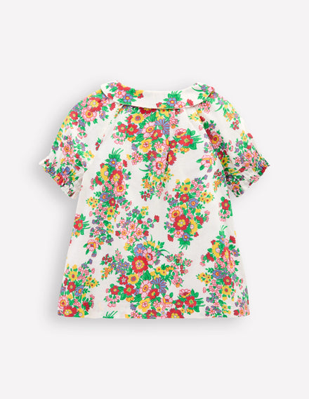 Woven Collared Top-Multi Flower Bunch