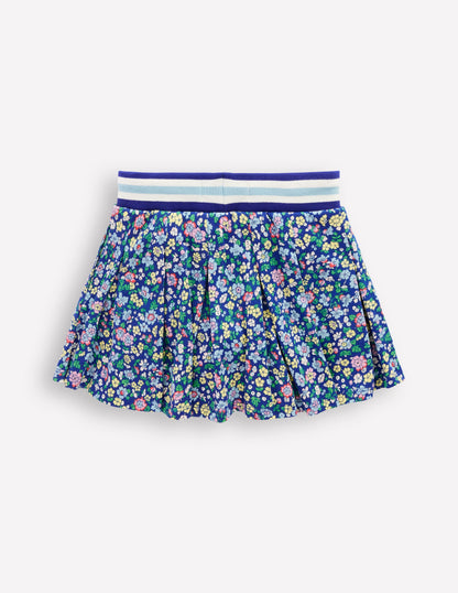 Pleated Jersey Skort-Sapphire Blue Nautical Floral